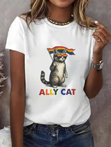 Women's Gay Month Rainbow Print Casual Crew Neck   T-Shirt