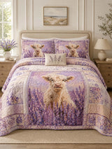 Highland Cow Lavender Field Quilted 3-Piece Bedding Set