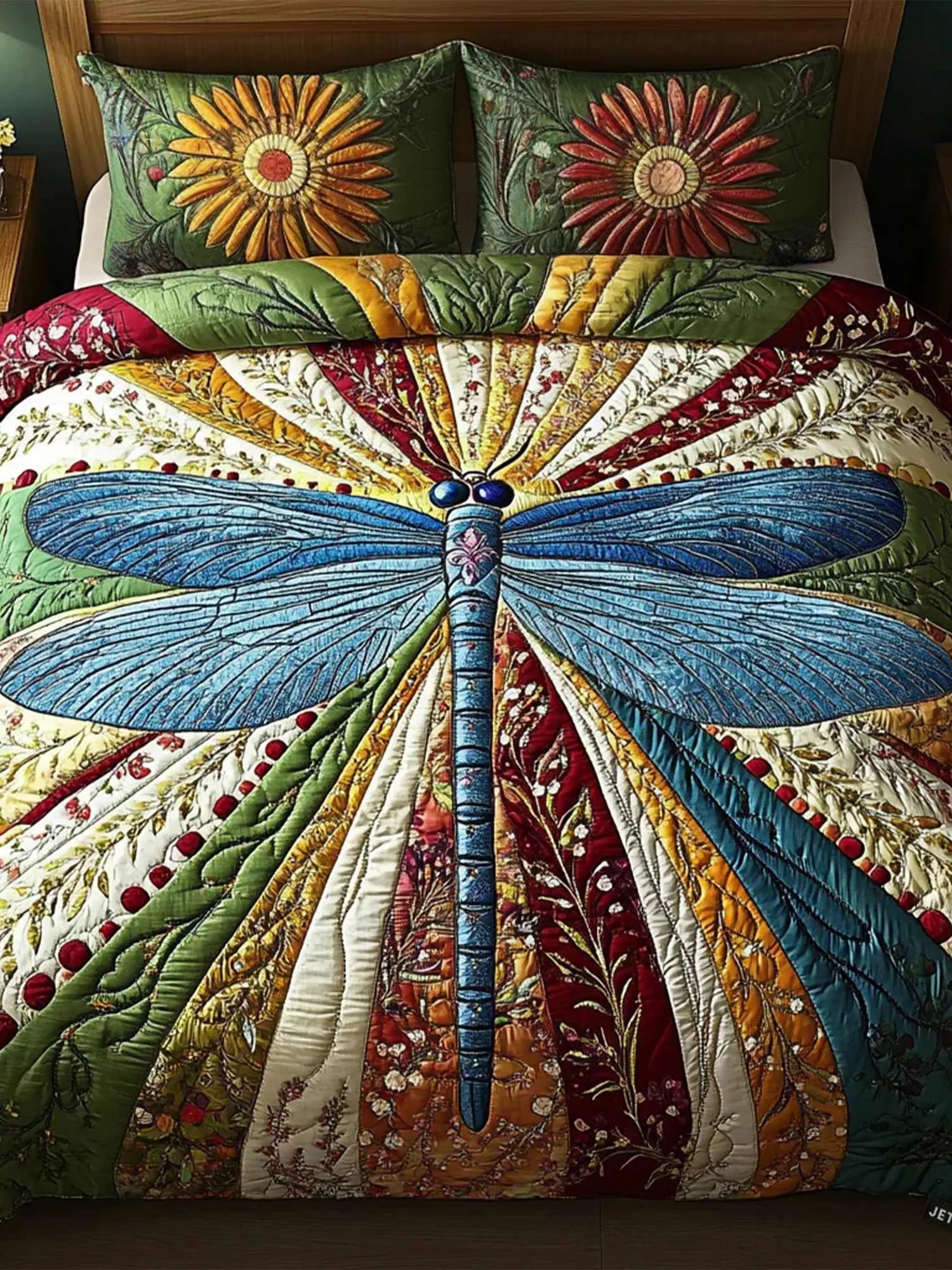 Golden Dragonfly 3-Piece  Quilted Bedding Set