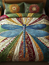 Golden Dragonfly 3-Piece  Quilted Bedding Set