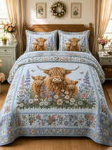 Garden Highland Cow Gathering 3-Piece Quilted Bedding Set