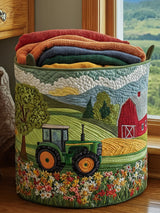 Green Tractor Dream Quilted Laundry Basket