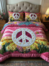 Peace Flower 3- Piece Quilted Bedding Set