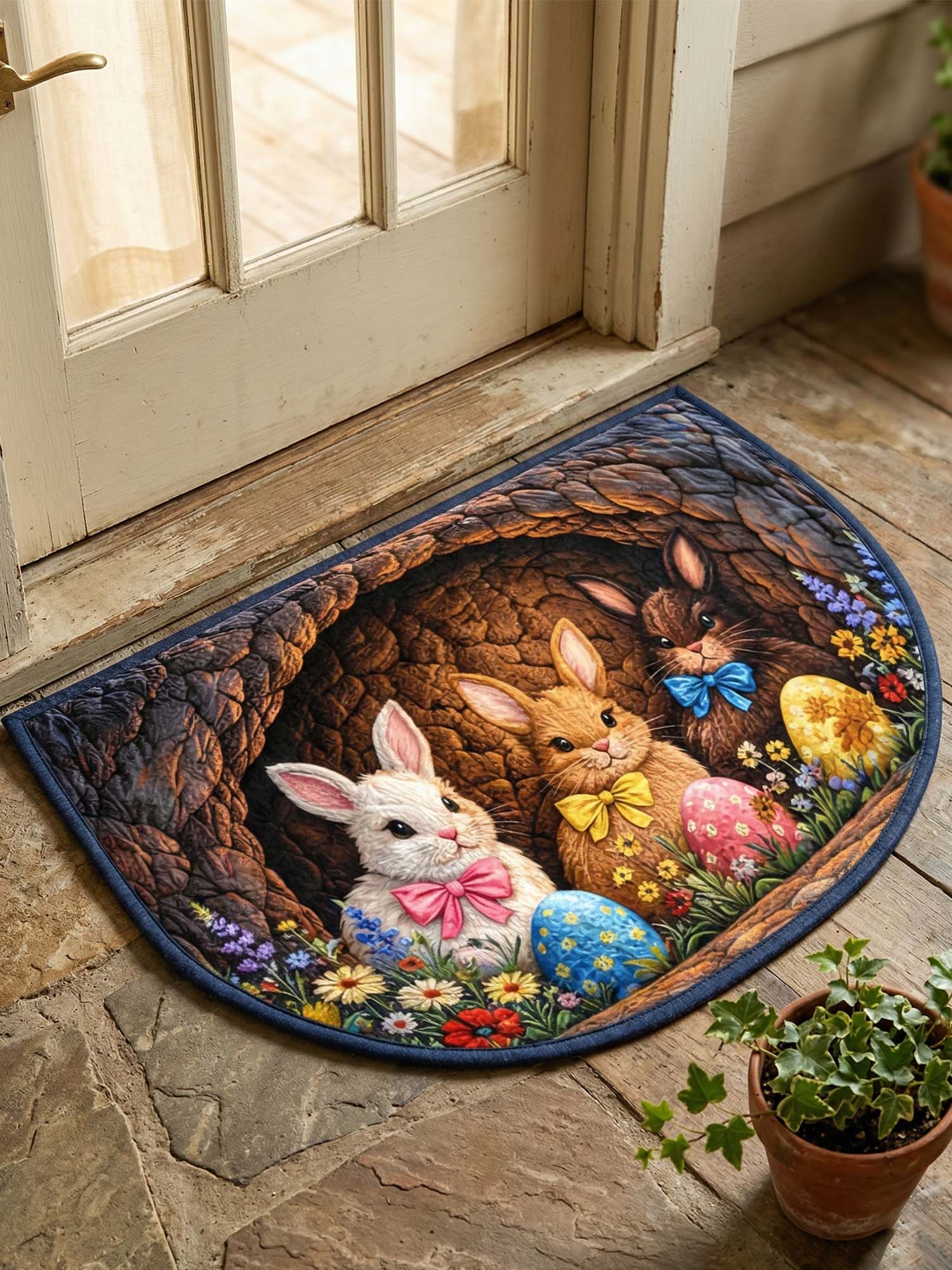 Bunny and Easter Eggs Quilted Welcome Mat