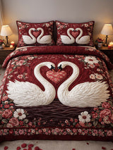 Swan Love Valentine's Day 3- Piece Quilted Bedding Set
