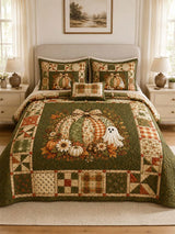 Pumpkin Ghost Harvest Quilted 3-Piece Bedding Set