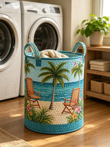 Coastal Beach Quilted Laundry Basket