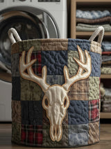 Patchwork Deer Quilted Laundry Basket