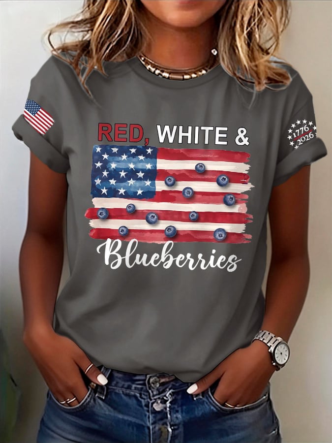 Retro Red White And Blueberries United States Of America • 1776–2026 Print T-Shirt