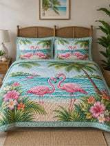 Coastal Flamingo  3-Piece Quilted Bedding Set