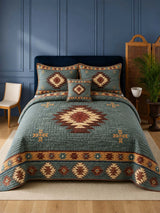 Desert Aztec Star Quilted 3-Piece Bedding Set – Rustic Southwestern Quilted Bedding with Matching Pillow Shams