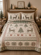 Reindeer Tree Nordic Folk Christmas 3‐Piece Quilted Bedding Set