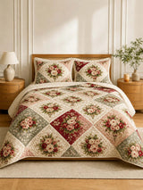 Vintage Rose Garden Quilted 3-Piece Bedding Set