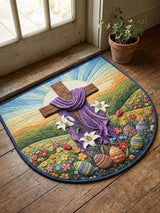 Cross, Lilies, And Easter Eggs Quilted Welcome Mat