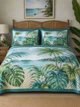 Tropical Sunset Palm Tree 3-Piece  Quilted Bedding Set