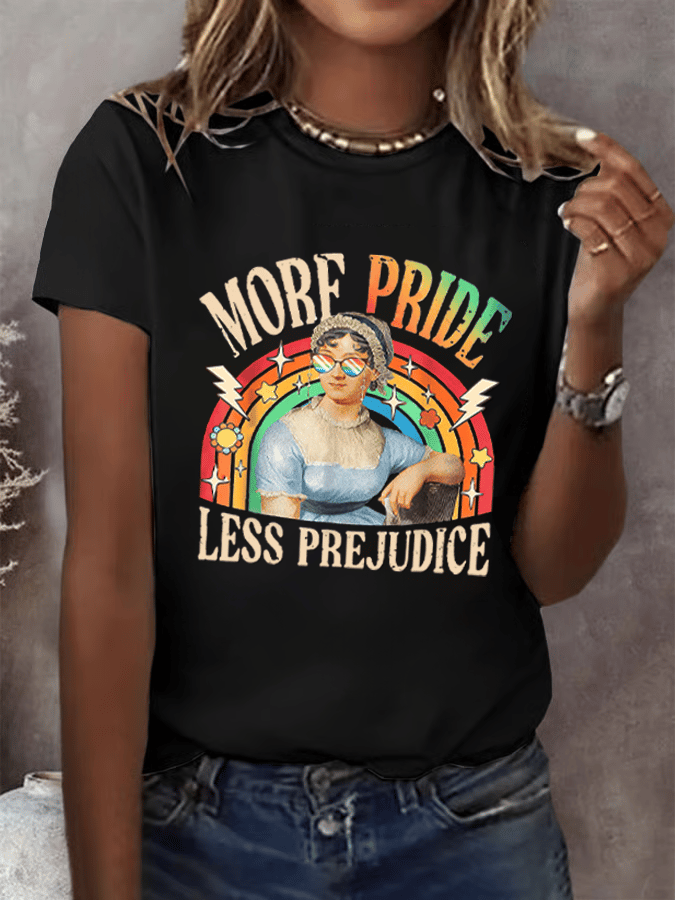 Women's Gay Month Rainbow Print Casual Crew Neck   T-Shirt