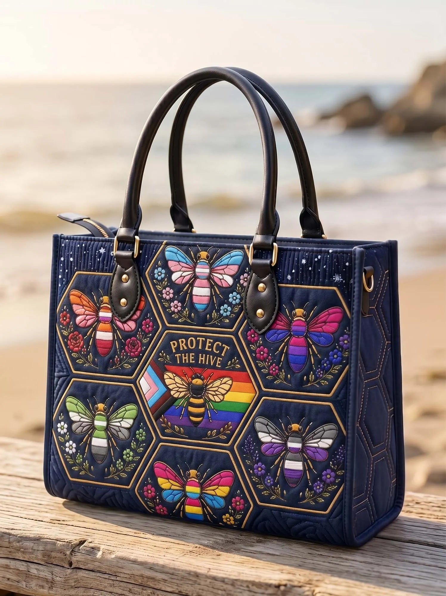 PROTECT THE HIVE Quilted Leather Strap Bible Handbag