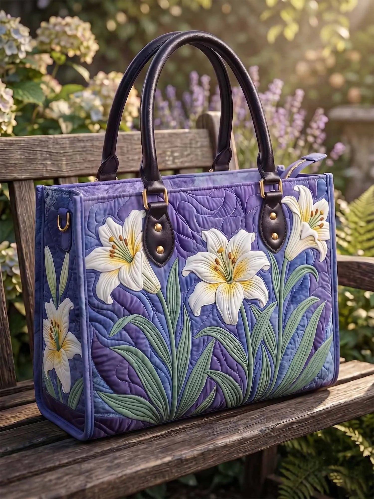 Lily Floral Quilted Leather Strap Bible Handbag