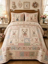 Vintage Westie Patchwork 3‐Piece Quilted Bedding Set