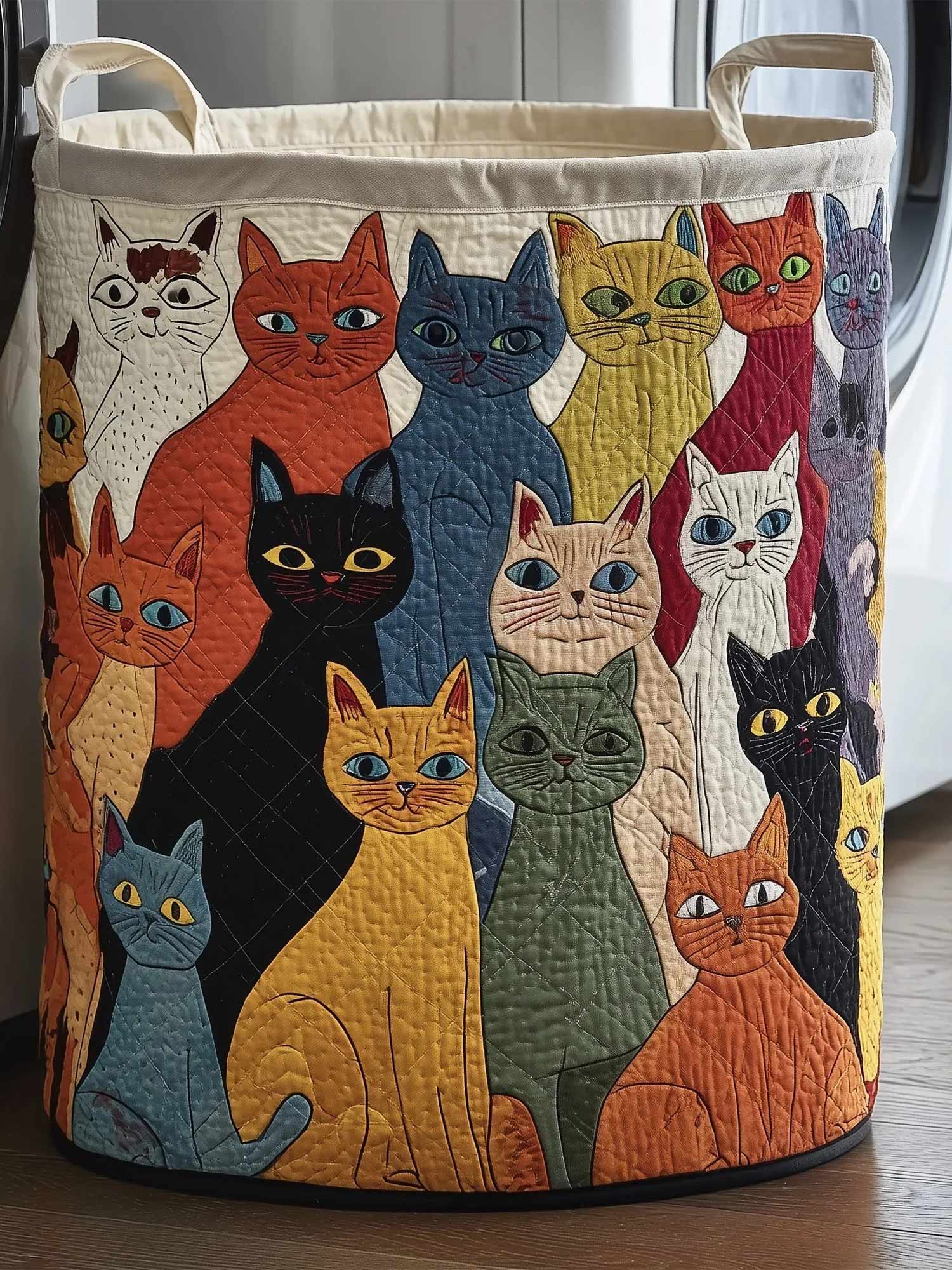 Whimsical Cats Quilted Laundry Basket
