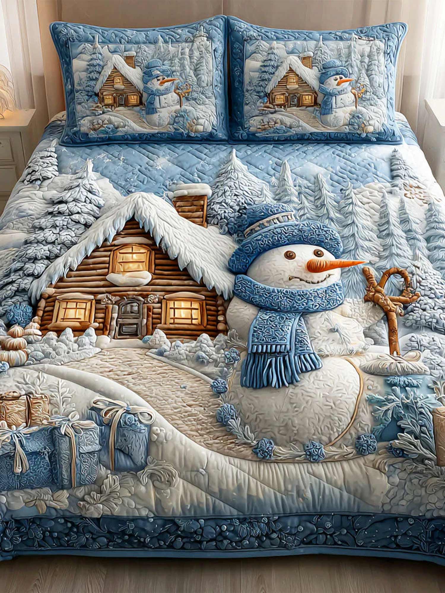 Winter Frost Glow 3-Piece  Quilted Bedding Set