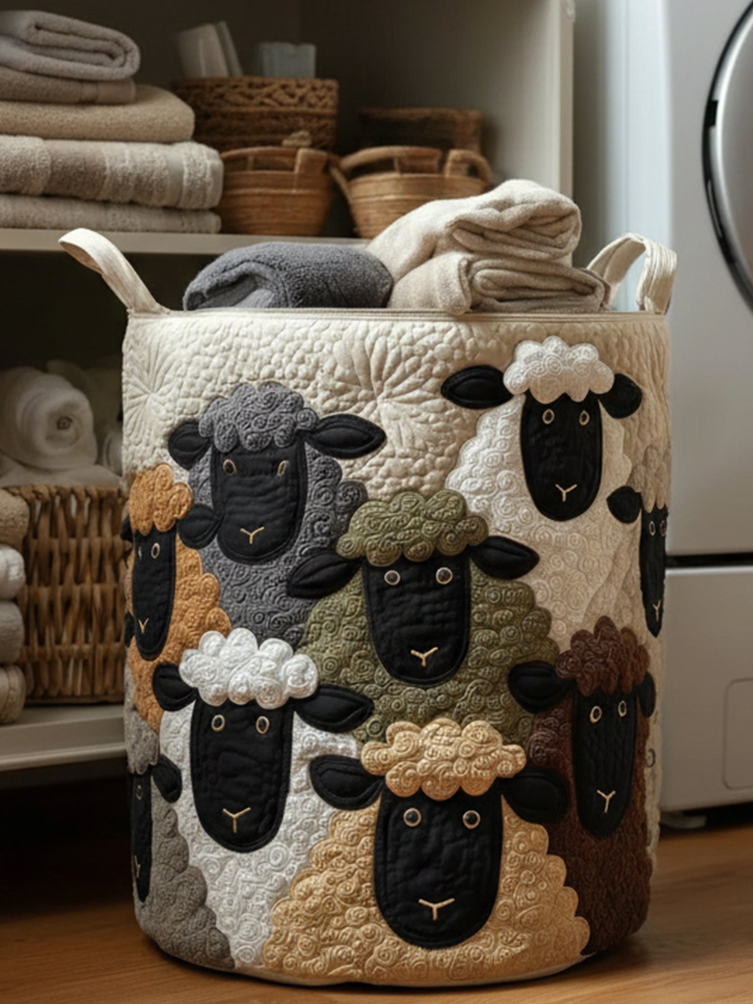 Sheep Haven Quilted Laundry Basket