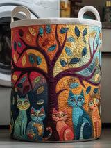 Tree Of Cat  Quilted Laundry Basket