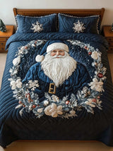 Blue Santa 3‐Piece Quilted Bedding Set