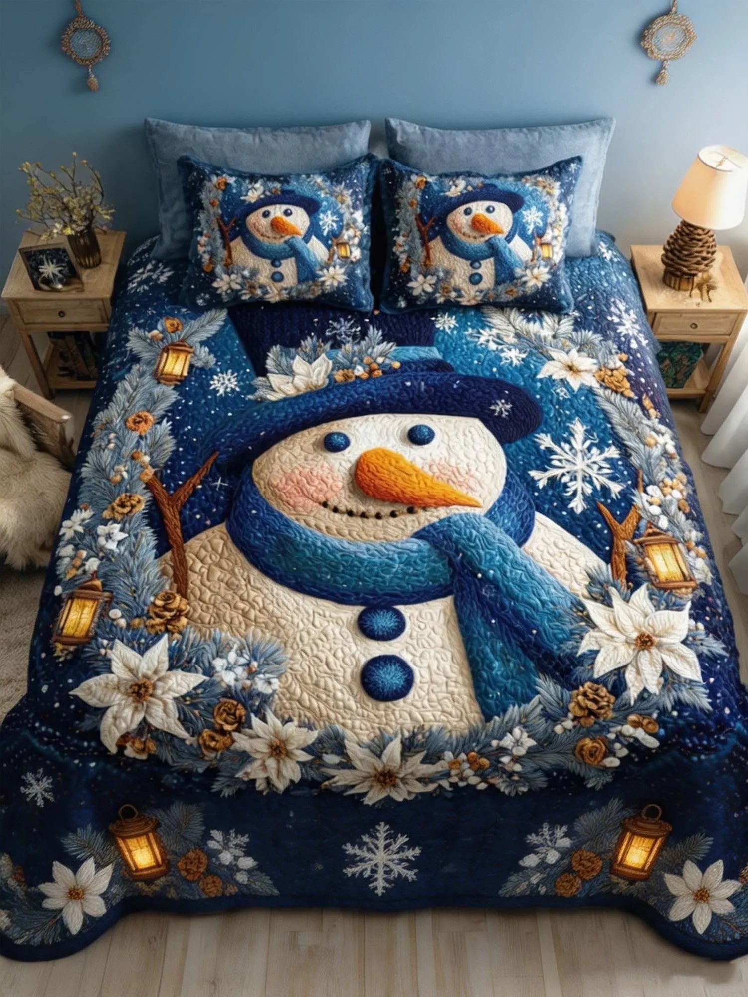 Snowmen Wonderland 3‐Piece Quilted Bedding Set