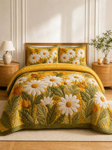 Golden Daisy Garden Quilted 3-Piece Bedding Set