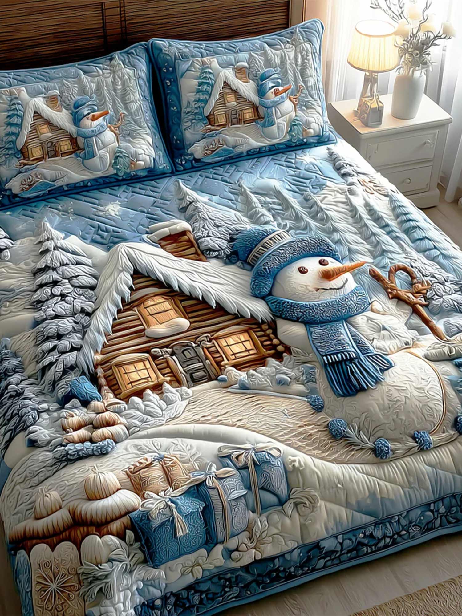 Winter Frost Glow 3-Piece  Quilted Bedding Set
