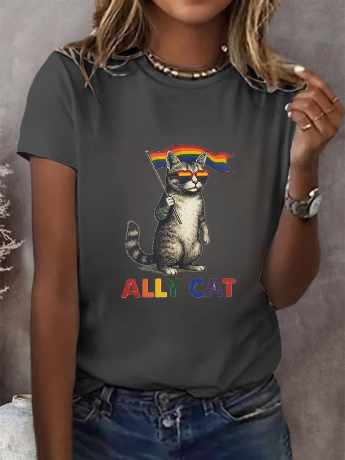 Women's Gay Month Rainbow Print Casual Crew Neck   T-Shirt