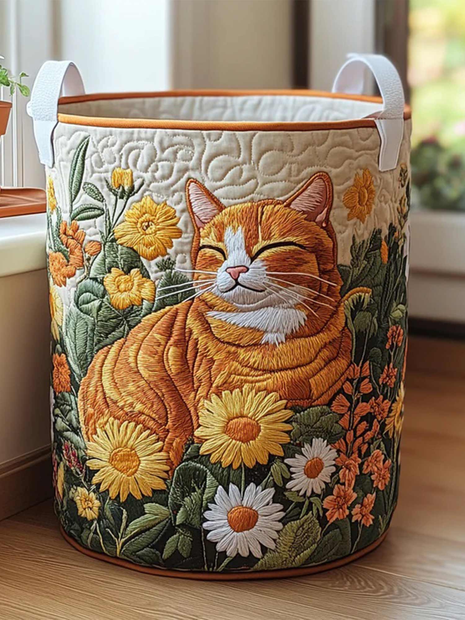 Forest Cat Quilted Laundry Basket
