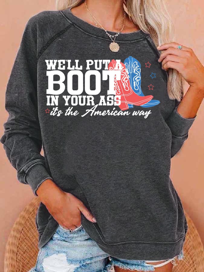 Women's  Courtesy of the Red, White and Blue Cowboy  Print Casual Sweatshirt