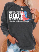 Women's  Courtesy of the Red, White and Blue Cowboy  Print Casual Sweatshirt
