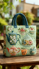 Floral Teapot Quilted Tote Bag 1024