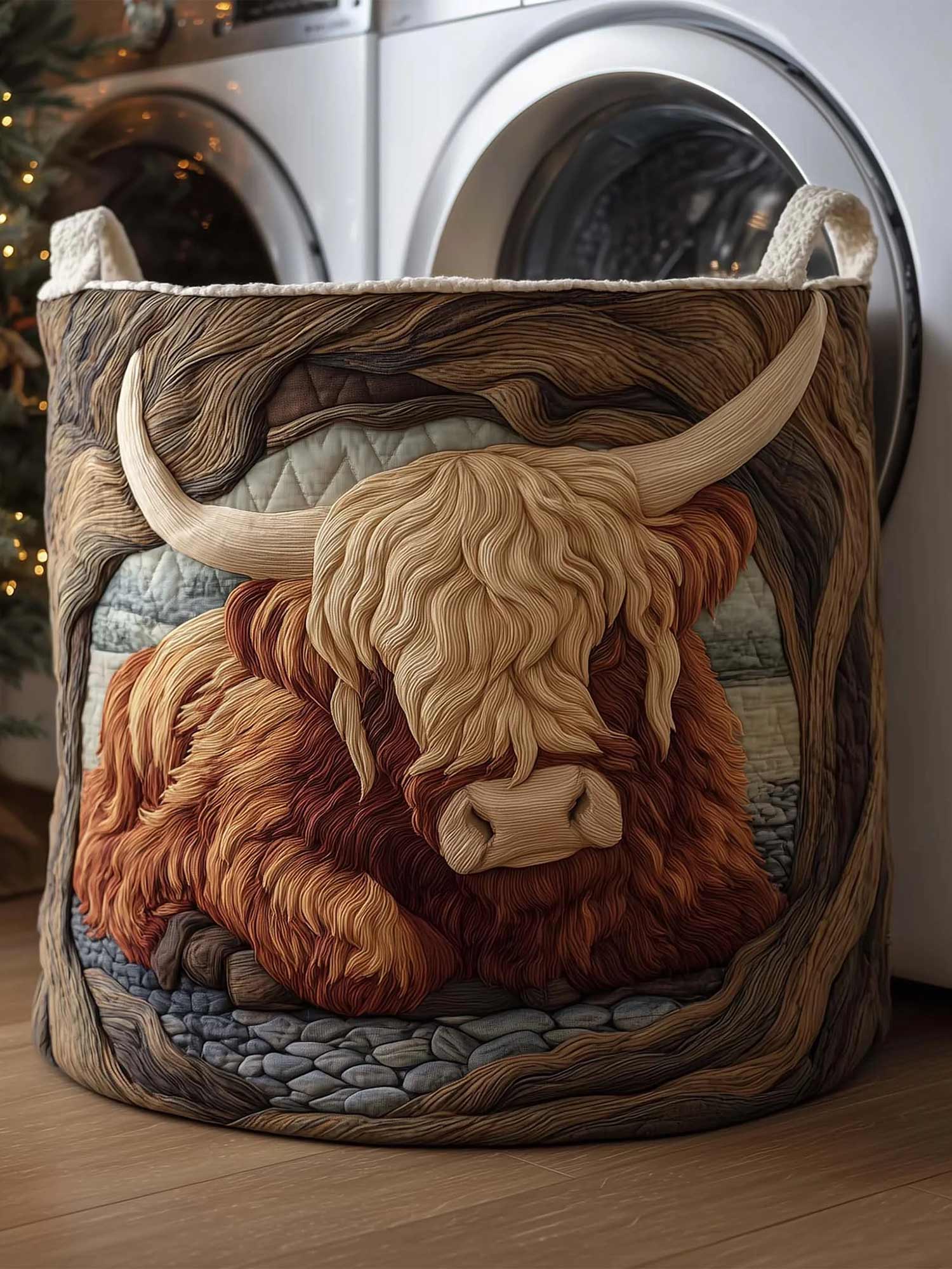 Highland Cow Quilted Laundry Basket
