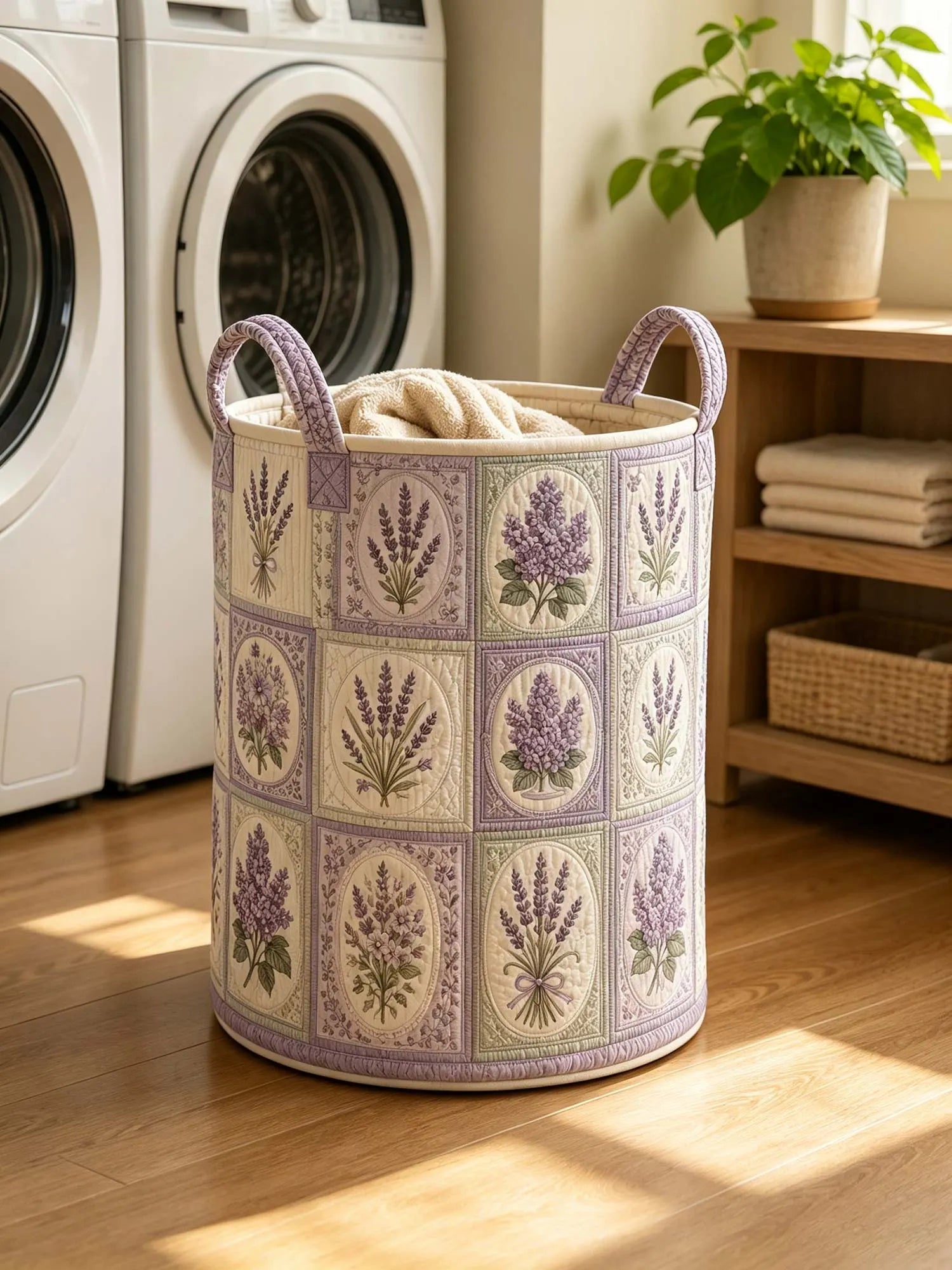 Cottagecore Lavender Patchwork Quilted Laundry Basket
