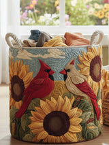 Cardinal Pair Quilted Laundry Basket