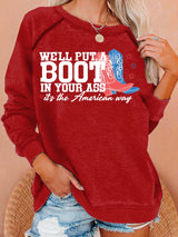 Women's  Courtesy of the Red, White and Blue Cowboy  Print Casual Sweatshirt