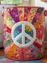 Hippie Peace Quilted Laundry Basket