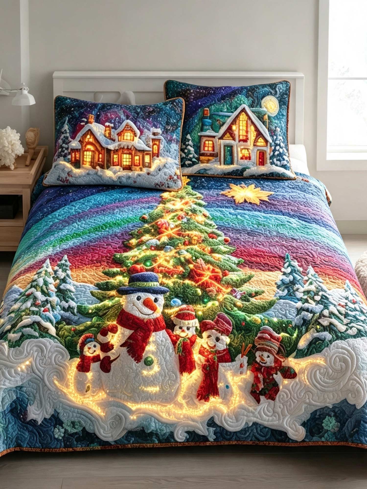 Snowmen Wonderland 3‐Piece Quilted Bedding Set