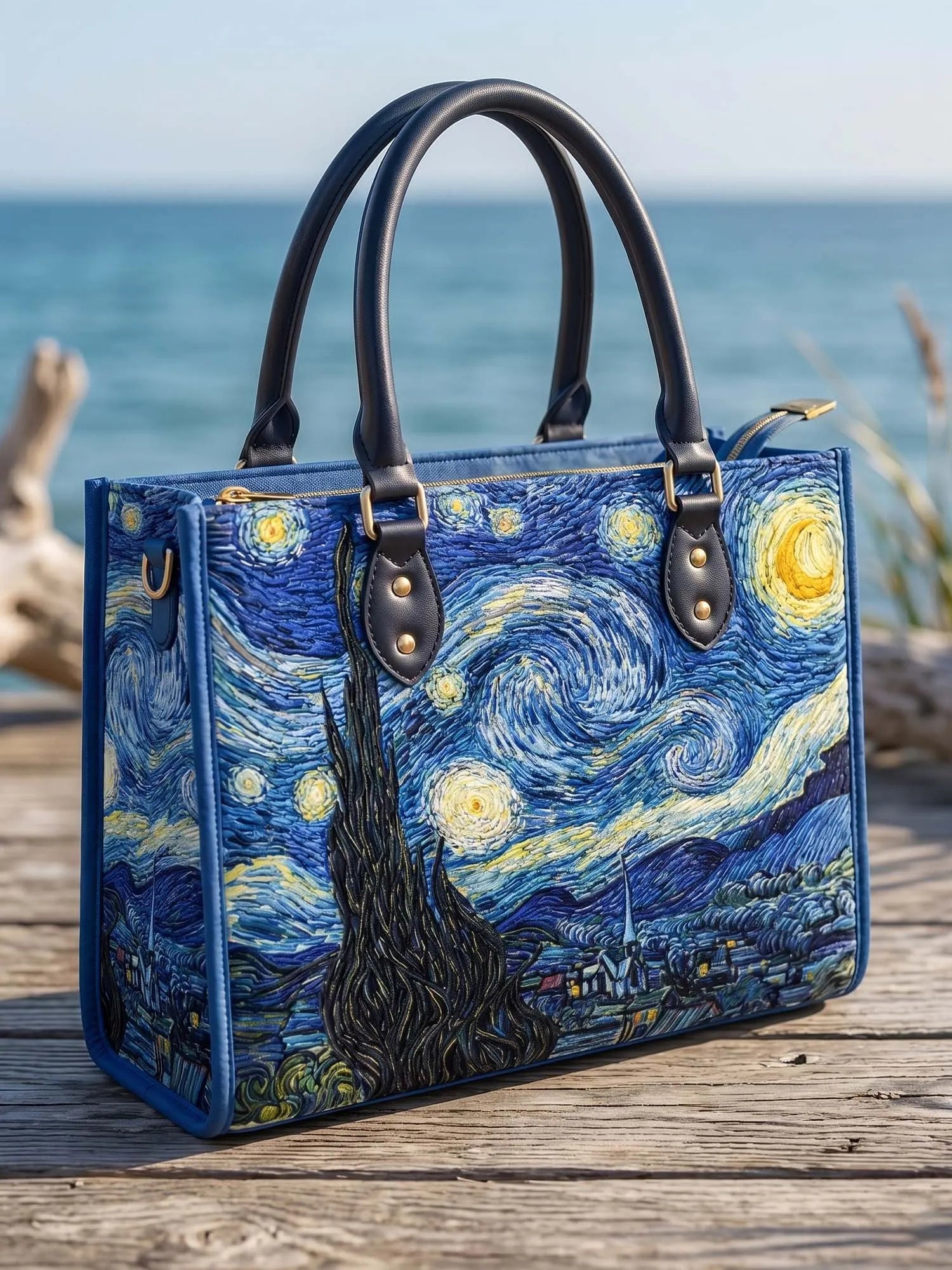 Starry Night Quilted Leather Strap Bible Handbag