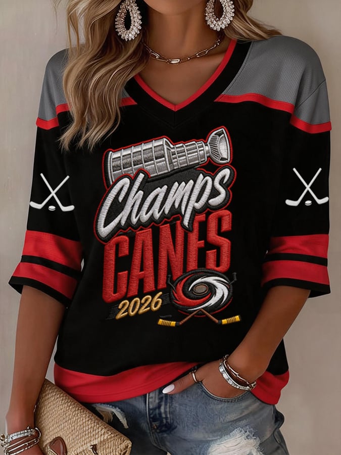 Women's Ice Hockey Casual V-Neck T-Shirt