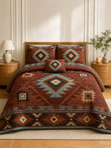 Southwestern Aztec Quilted 3-Piece Bedding Set – Rustic Luxury Quilted Bedding with Matching Pillow Shams