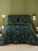 Enchanted Forest Mushroom Quilted 3-Piece Bedding Set – Dark Botanical Quilted Bedding With Matching Pillow Shams
