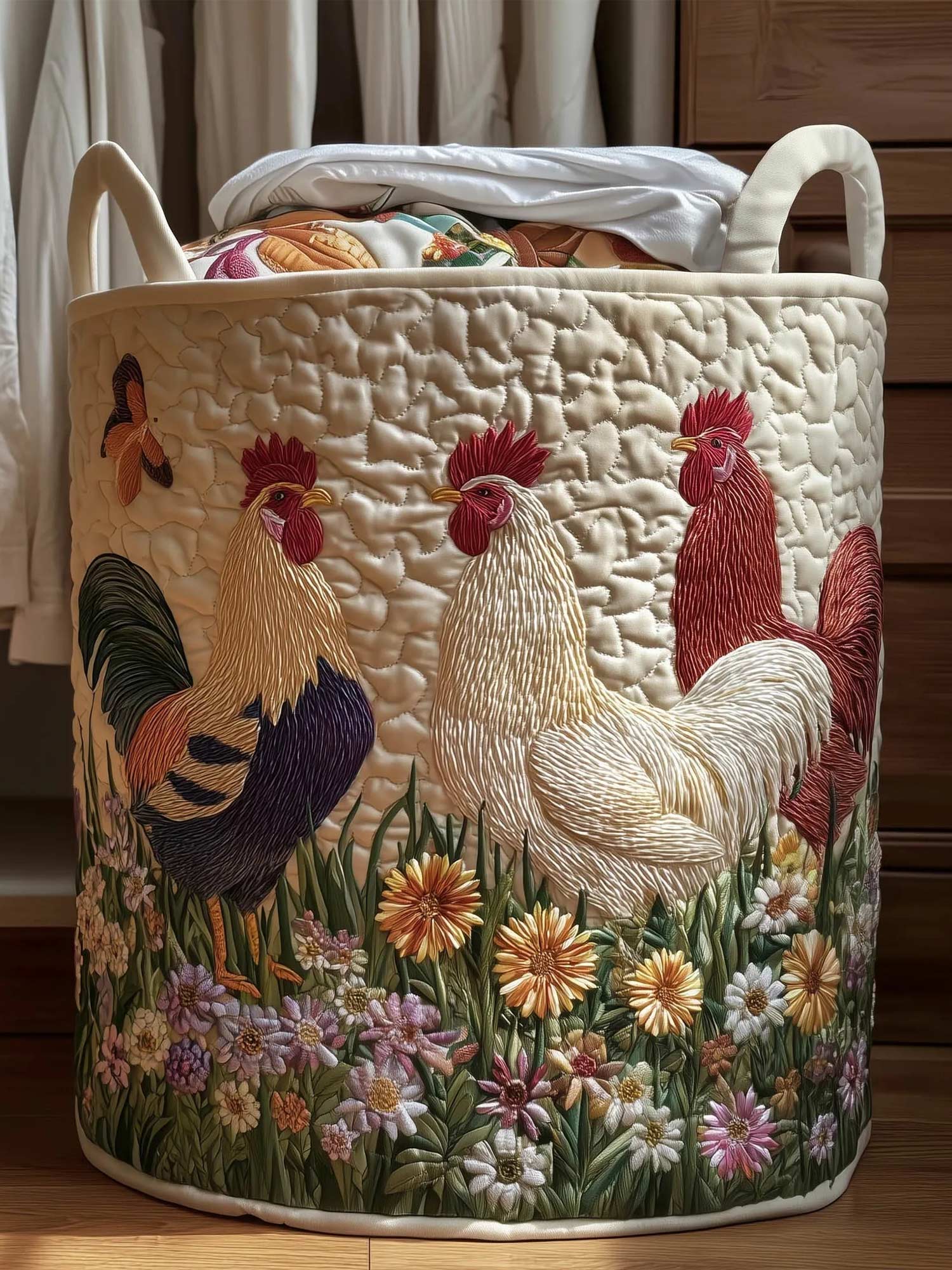 Charming Chicken Quilted Laundry Basket