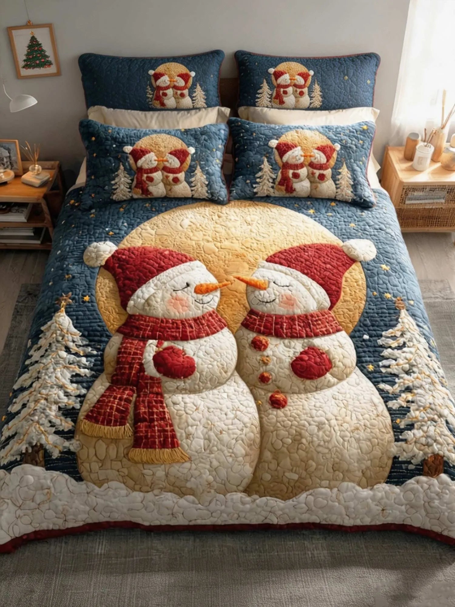 Snowmen Wonderland 3‐Piece Quilted Bedding Set