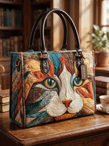 Cute Cat Quilted Leather Strap Bible Handbag