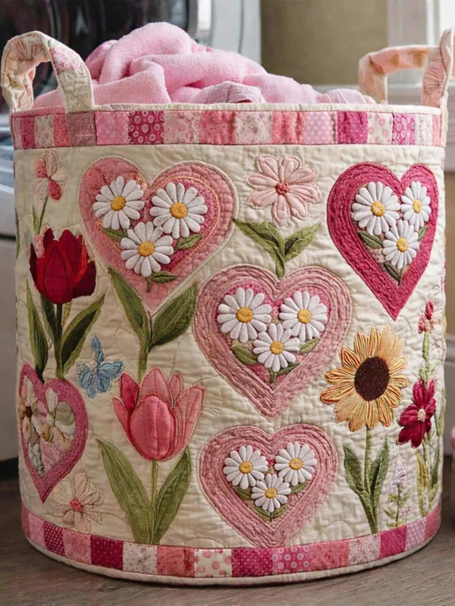 Floral Love Quilted Laundry Basket